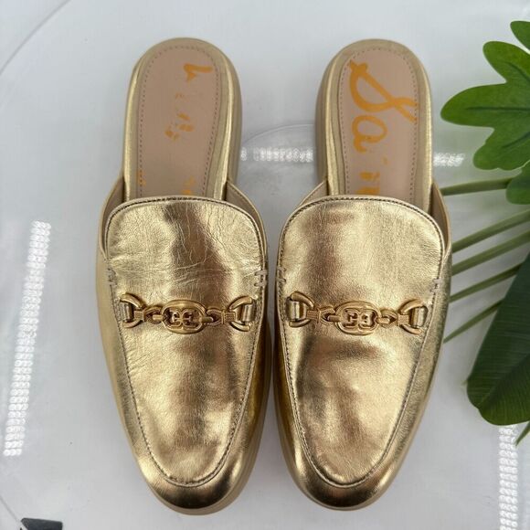 Sam Edelman Womens Kira Bit Mule Size 8 Gold Metallic Leather Slip On Shoe Flat - Picture 4 of 14